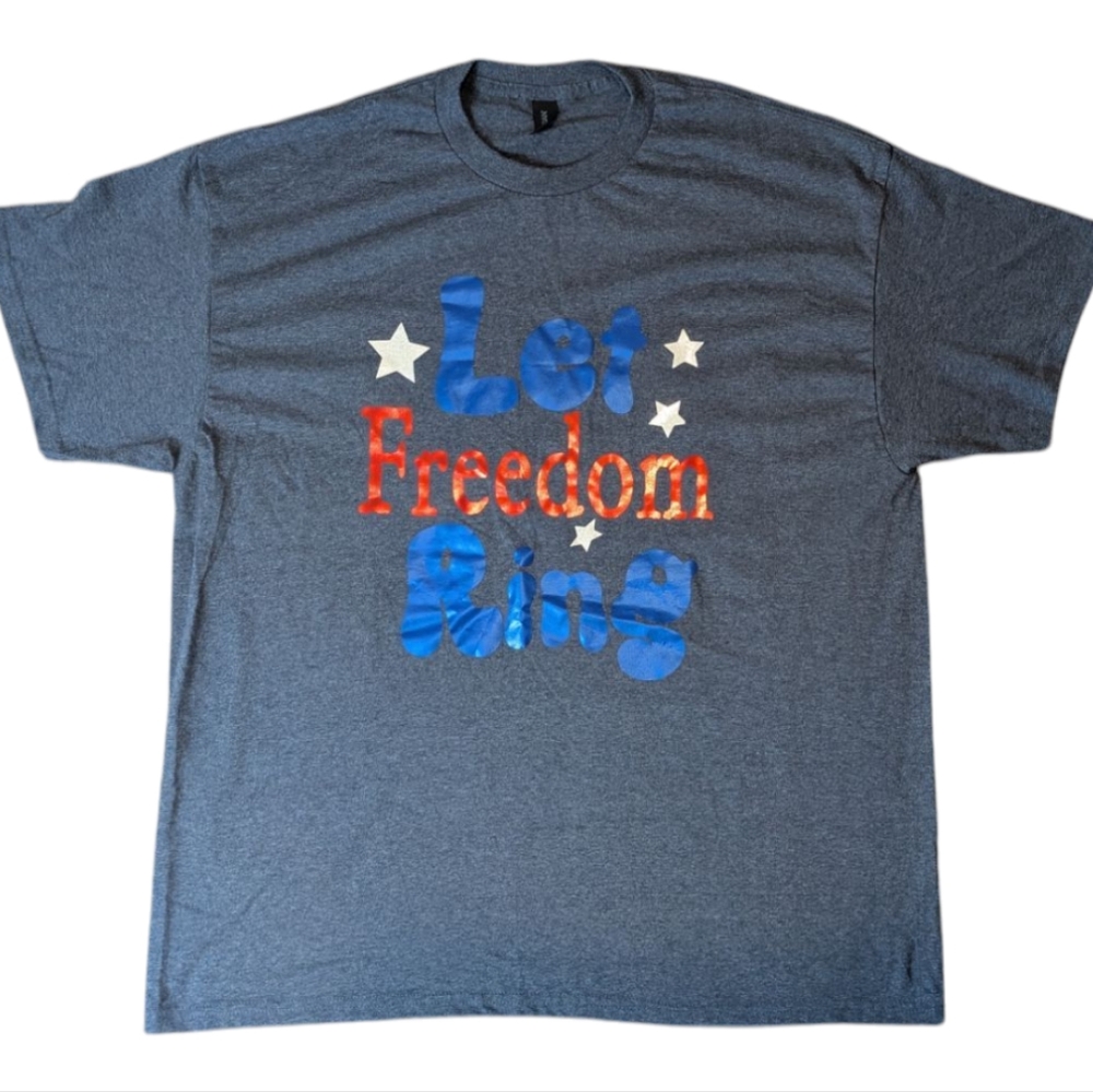 3/$20 Let Freedom Ring Heathered Blue Short Sleeve T-shirt Unisex Adult XL